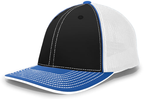Pacific Headwear Trucker Flexfit® Cap, Size S/M (404M), Color 'BlackWhiteRoyal'